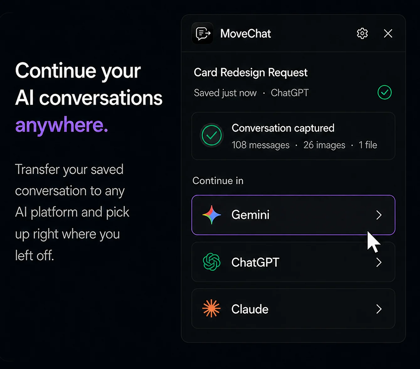 MoveChat resume workflow in a target AI